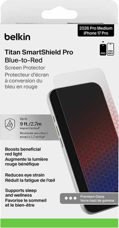 Belkin - Tempered Glass Red Light for iPhone 18 Pro/17 Pro