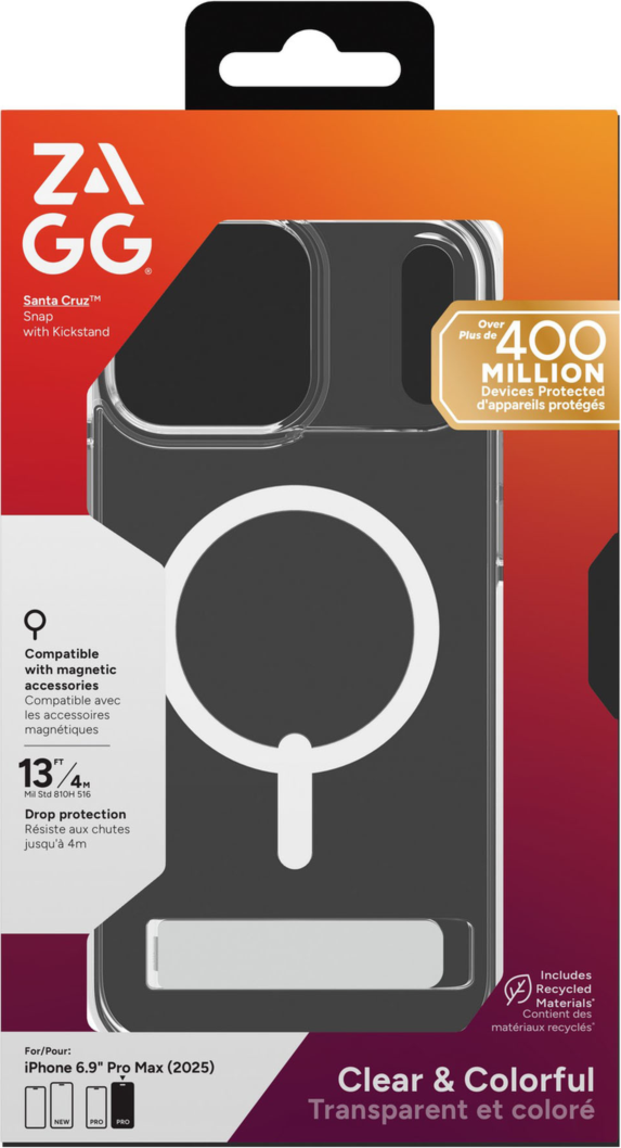 ZAGG - Santa Cruz Snap MagSafe Case with Kickstand for Apple iPhone 17 Pro Max - White