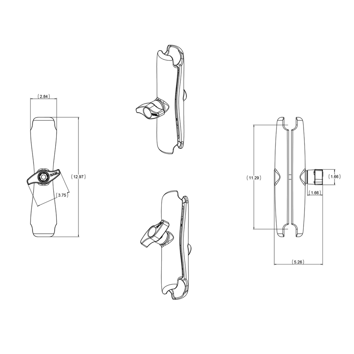 RAM Double Socket Arm - D-Size - Long Arm clear