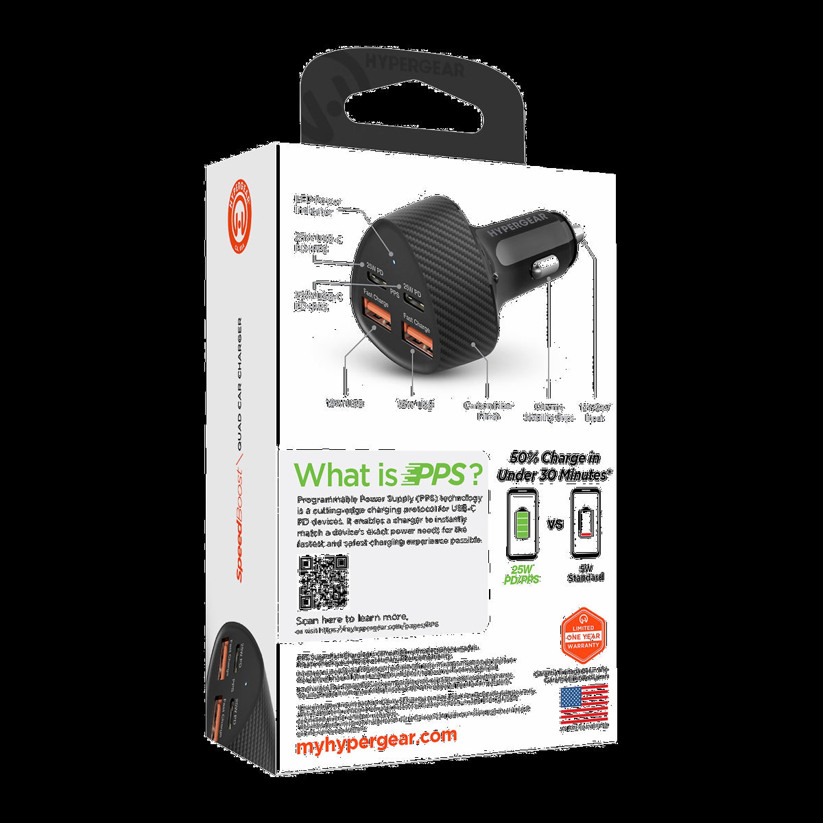 <p>A valuable addition to any road trip, the HyperGear SpeedBoost 50W Dual USB-C & Dual USB-A CLA Fast Charge Car Charger can charge up to four devices at the same time.</p>