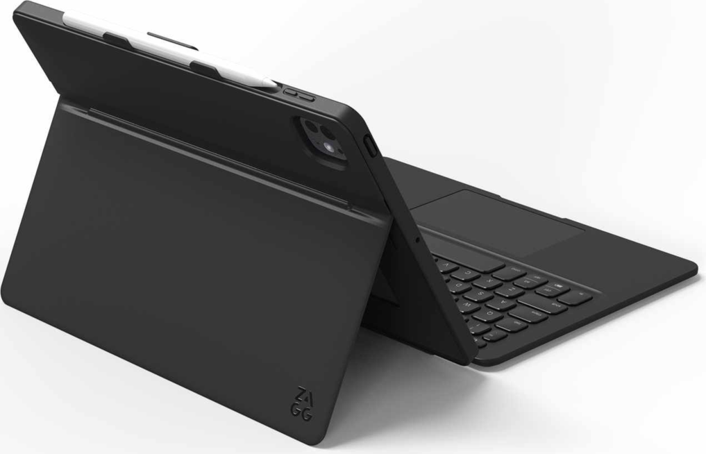 The ZAGG Pro Keys keyboard & case connects to iPad through USB-C and features laptop-style keys & trackpad, adjustable stand and a holder for the Apple Pencil.