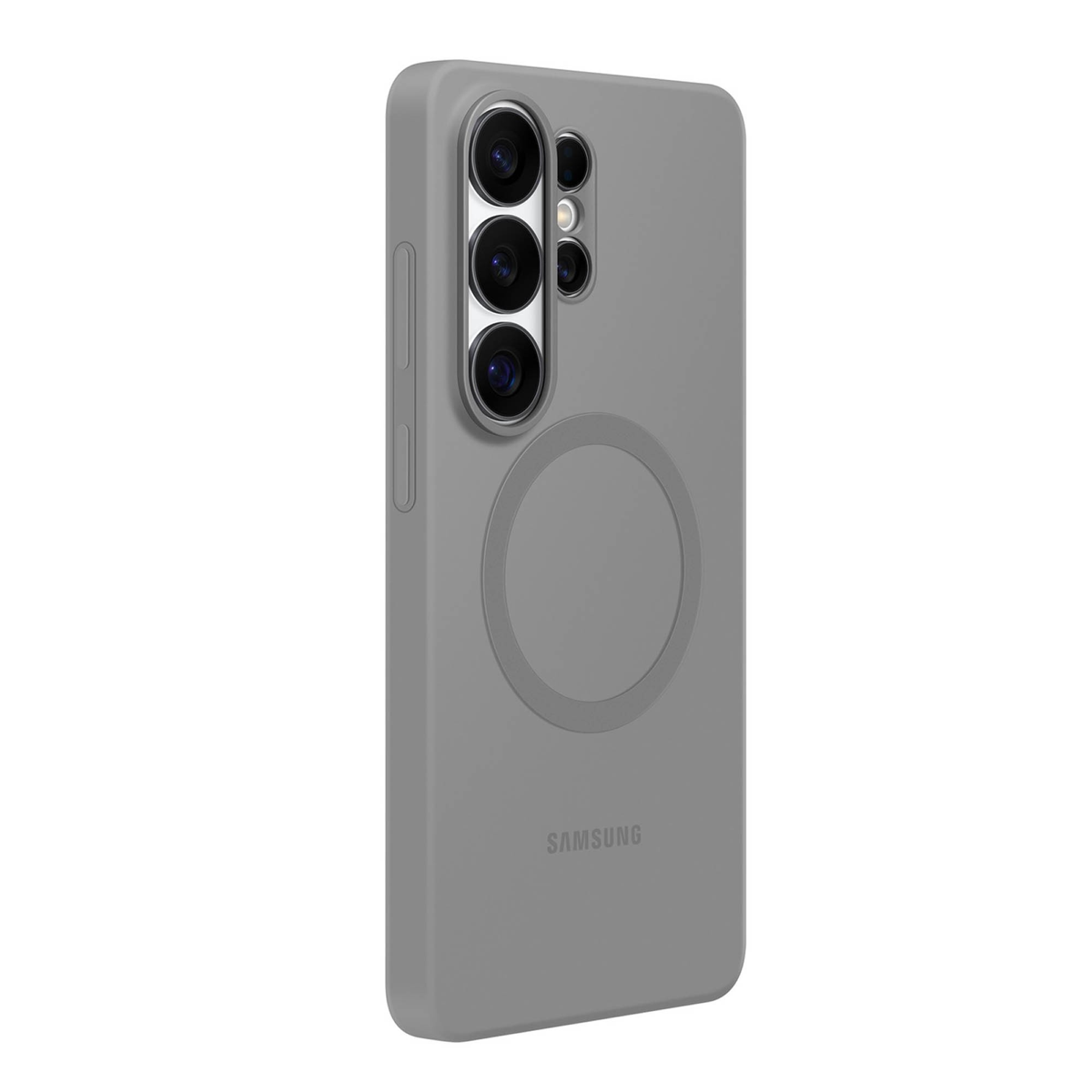 The Samsung Silicone Magnet Case offers a comfortable grip with a silky-smooth finish and a built-in magnet for seamless compatibility with magnetic charging and accessories.