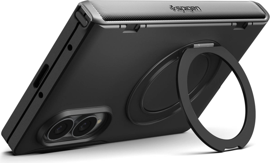 The Spigen Slim Armor Pro S MagFit delivers rugged dual-layer protection with advanced hinge coverage, a 360° rotating kickstand, and MagFit compatibility.