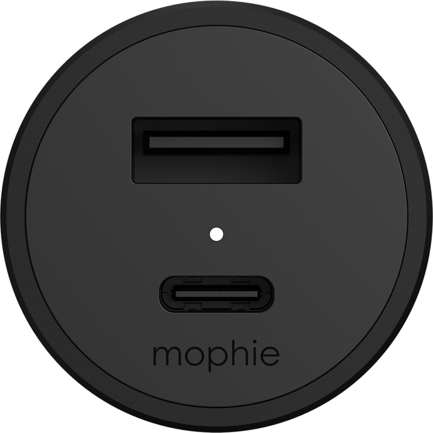 <p>Mophie's 42W Dual USB-A & USB-C PD Car Charger can simultaneously charge two devices, delivering up to 42W of shared power with one USB-A and one USB-C port.</p>