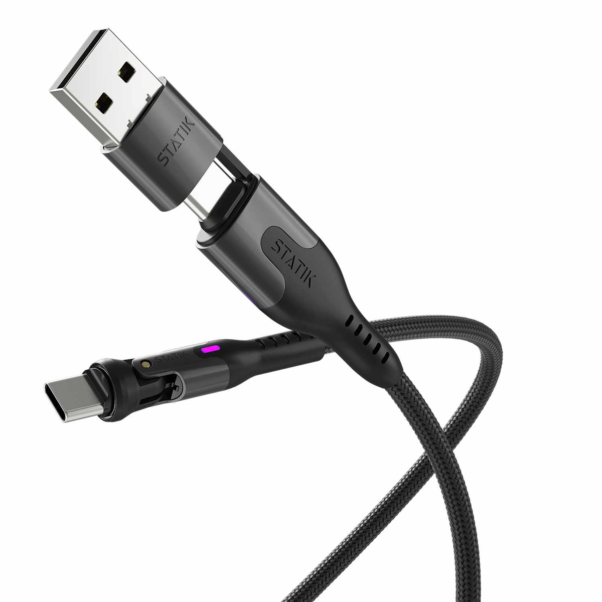 Statik - PowerPivot Pro Nylon Braided Charge/Sync Cable USB-C to USB-C 3.3ft Black