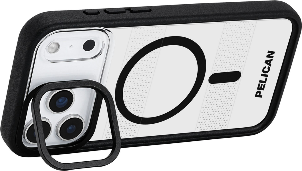 The Pelican Protector MagSafe Case with kickstand delivers military-spec 16-foot drop protection with an impact-resistant design, a shock-absorbing lining, and strong built-in magnets for seamless MagSafe charging.
