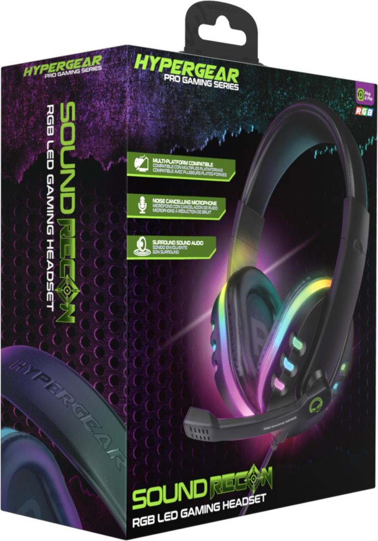 <p>The HyperGear SoundRecon RGB LED Gaming Headset brings your customers an affordable option for their PC gaming set-up or a phone with a 3.5mm adapter for quick plug and play with directional stereo sound.</p>