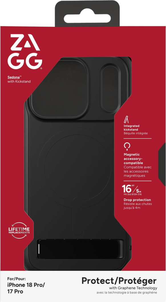 ZAGG - Sedona Snap MagSafe Case with Kickstand for Apple iPhone 18 Pro/17 Pro - Black