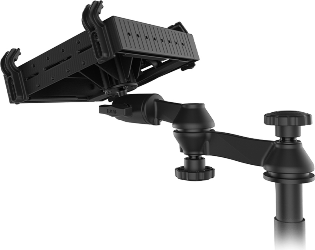 The RAM® No-Drill™ Laptop Mount for the Ford Transit Full Size Van features a heavy-duty steel mounting base custom designed to fit this vehicle perfectly.