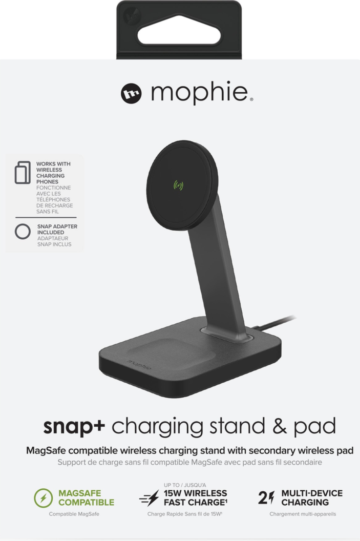 Charge up to three devices at once with mophie's Wireless Charging Pad, featuring a 15W charging cradle and a USB-A port for wired charging.