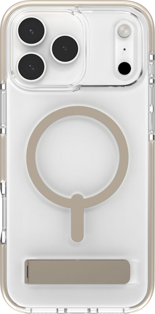 The ZAGG Santa Cruz Snap is a transparent case with pops of color that accent its design. It offers 13-foot drop protection, a sturdy kickstand that folds flush with the case, and is MagSafe compatible.