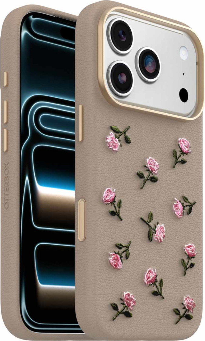 OtterBox - Étui MagSafe Symmetry en cuir de cactus brodé Cottage Rose pour iPhone 18 Pro/17 Pro