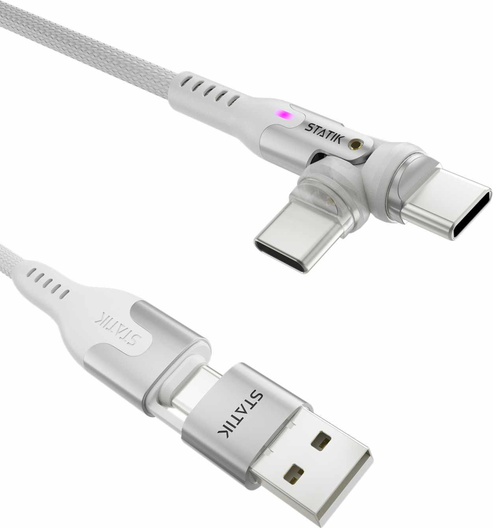 Statik - PowerPivot Pro Nylon Braided Charge/Sync Cable USB-C to USB-C 6.6ft White