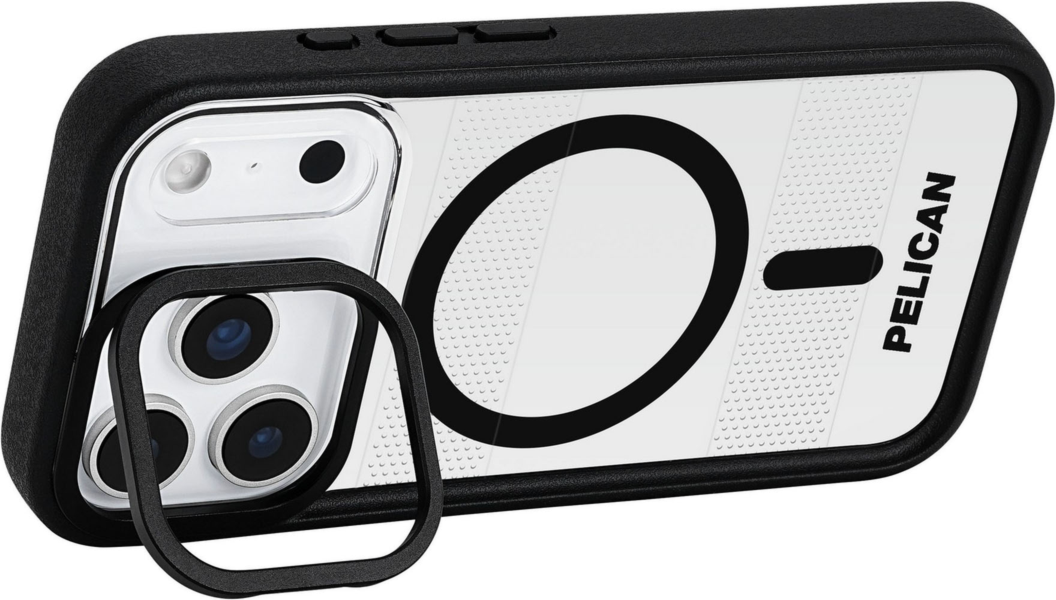 The Pelican Protector MagSafe Case with kickstand delivers military-spec 16-foot drop protection with an impact-resistant design, a shock-absorbing lining, and strong built-in magnets for seamless MagSafe charging.