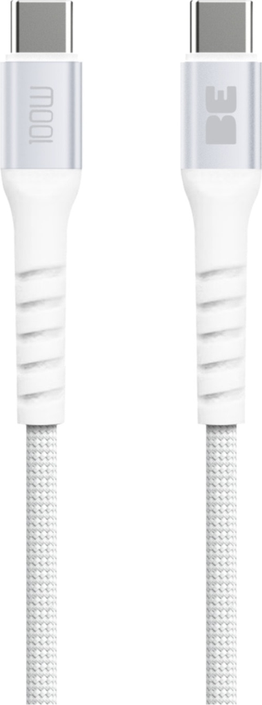Câble USB-C vers USB-C tressé pour recharge et synchronisation, 1,8 m, 100 W, blanc