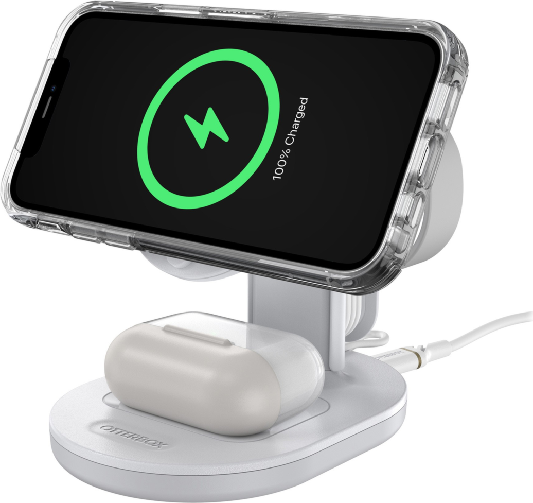 <p>The OtterBox 15W 3-in-1 Wireless MagSafe Charging Station holds and powers iPhone, AirPods and Apple Watch with a raised magnet array for strong alignment and attachment.</p>