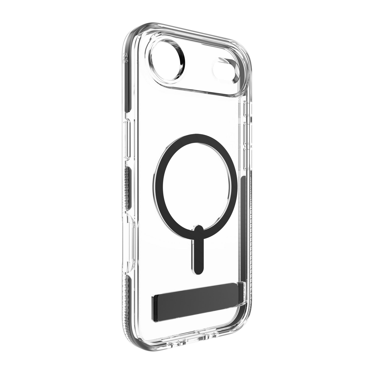 The ZAGG Santa Cruz Snap is a transparent case with pops of color that accent its design. It offers 13-foot drop protection, a sturdy kickstand that folds flush with the case, and is MagSafe compatible.