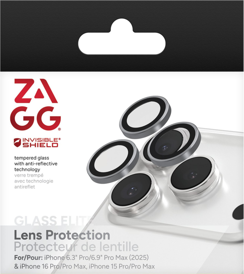 ZAGG - InvisibleShield Glass Elite Camera Lens Protector for Apple iPhone 16 Pro Max / iPhone 16 Pro / iPhone 15 Pro / 2025 iPhone 6.3 Pro / 2025 iPhone 6.9 Pro Max - Silver