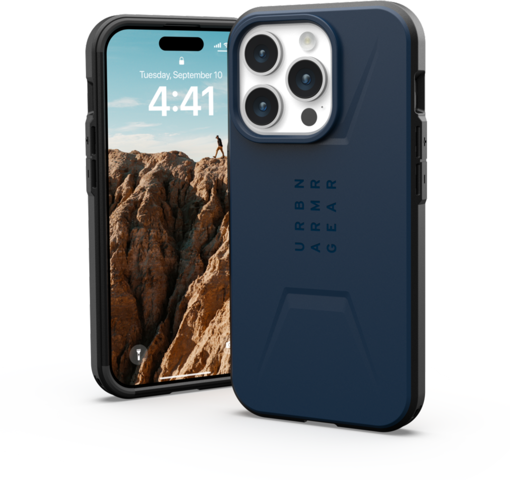 The modern yet rugged UAG Civilian case features shock absorbing construction in a lightweight design that is compatible with MagSafe charging.