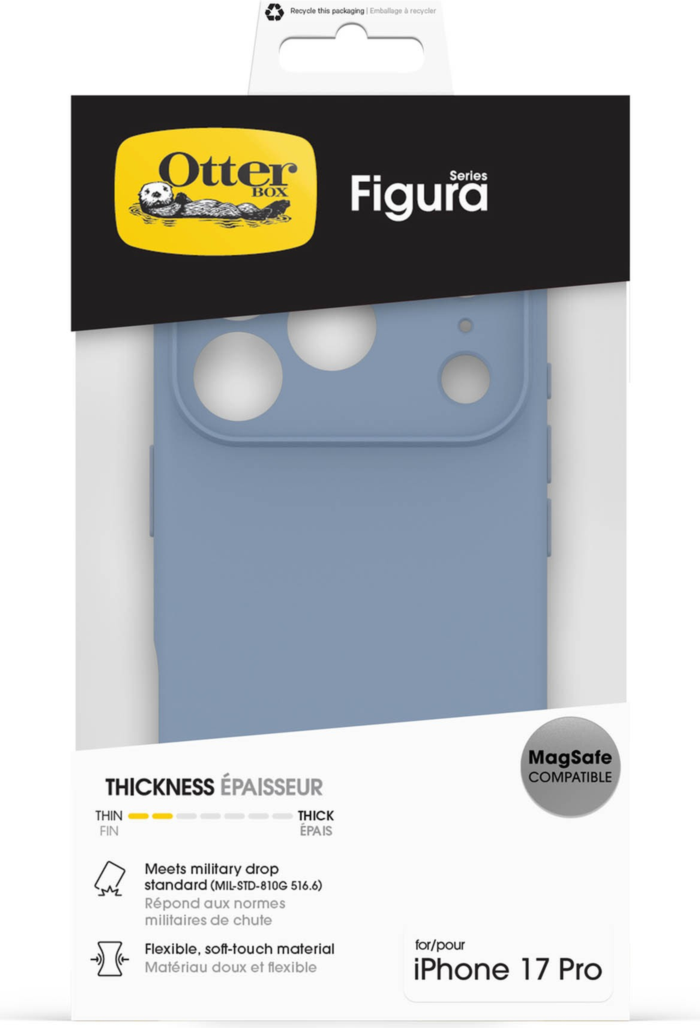 The OtterBox Figura Series blends a velvety-soft feel with ultra-slim protection, military-grade drop defense, MagSafe compatibility, and raised edges to guard the screen and camera.