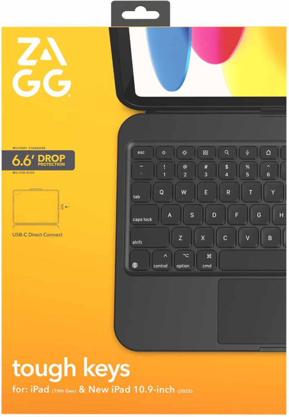 ZAGG 103116125 Clavier et Étui de Protection Tough Keys Noir pour iPad 11 2025 (11th Gen)/iPad 10.9 2022 (10th Gen)