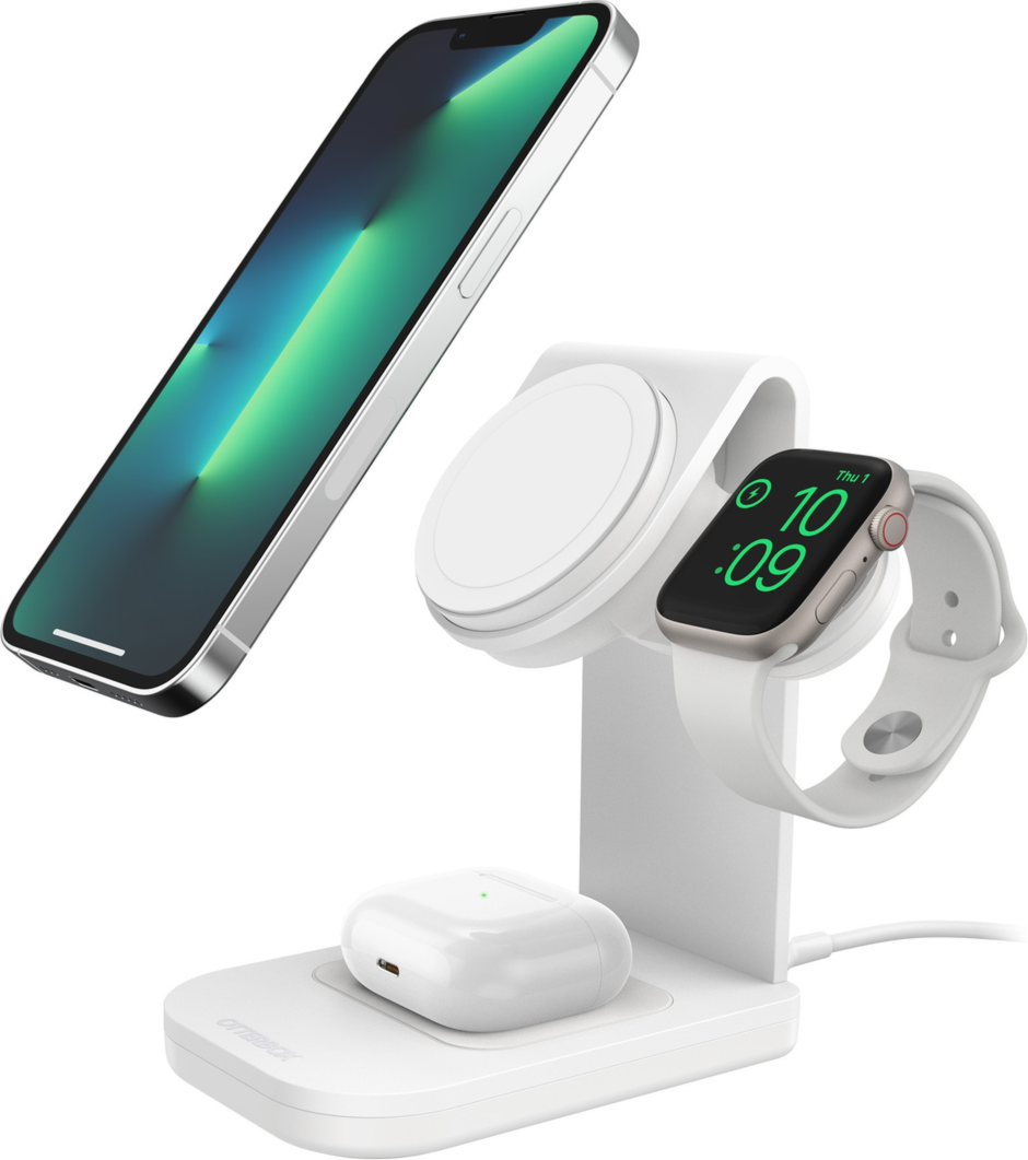 <p>OtterBox 3-in-1 Charging Station is the ultimate solution for charging a MagSafe-enabled iPhone, AirPods and Apple Watch, all at once. Plus it comes with the Apple watch charger integrated into the stand.</p>