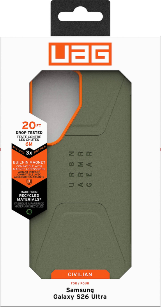 The UAG Civilian case is modern and rugged, featuring shock-absorbing construction in a lightweight design with a built-in magnetic module.