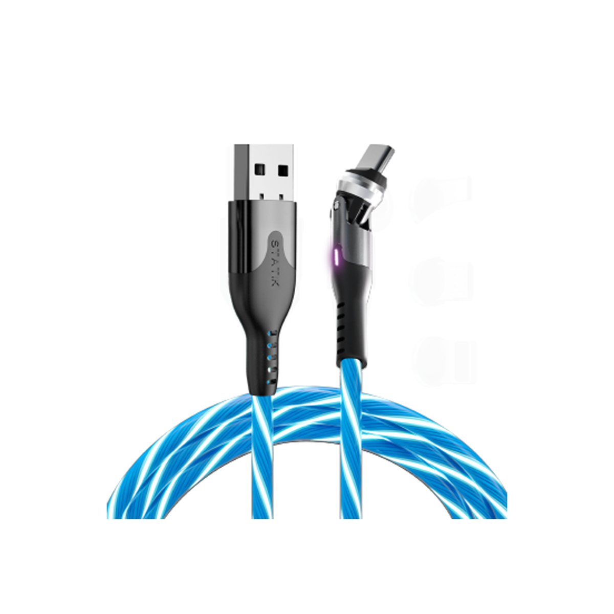 STATIK PowerPivot Glowing LED 6ft Cable USB-A to USB-C - Blue