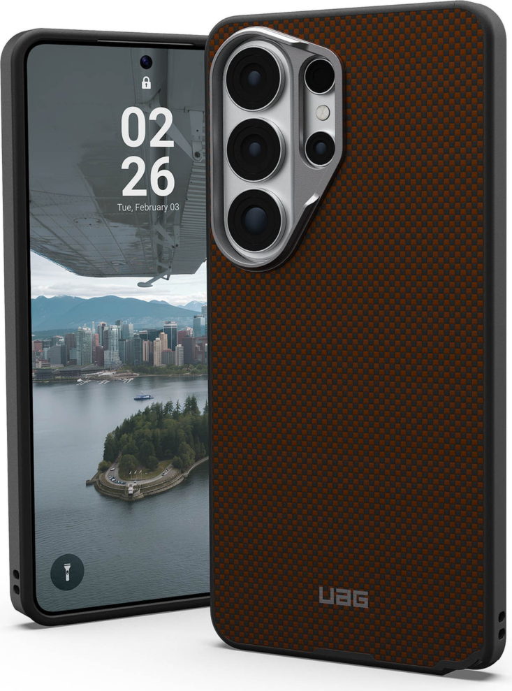 Crafted with premium DuPont™ Kevlar® and striking metallic accents, the UAG Fibr Armr case blends 15ft drop protection with a slim TPU frame and integrated magnets for wireless charging and accessories.