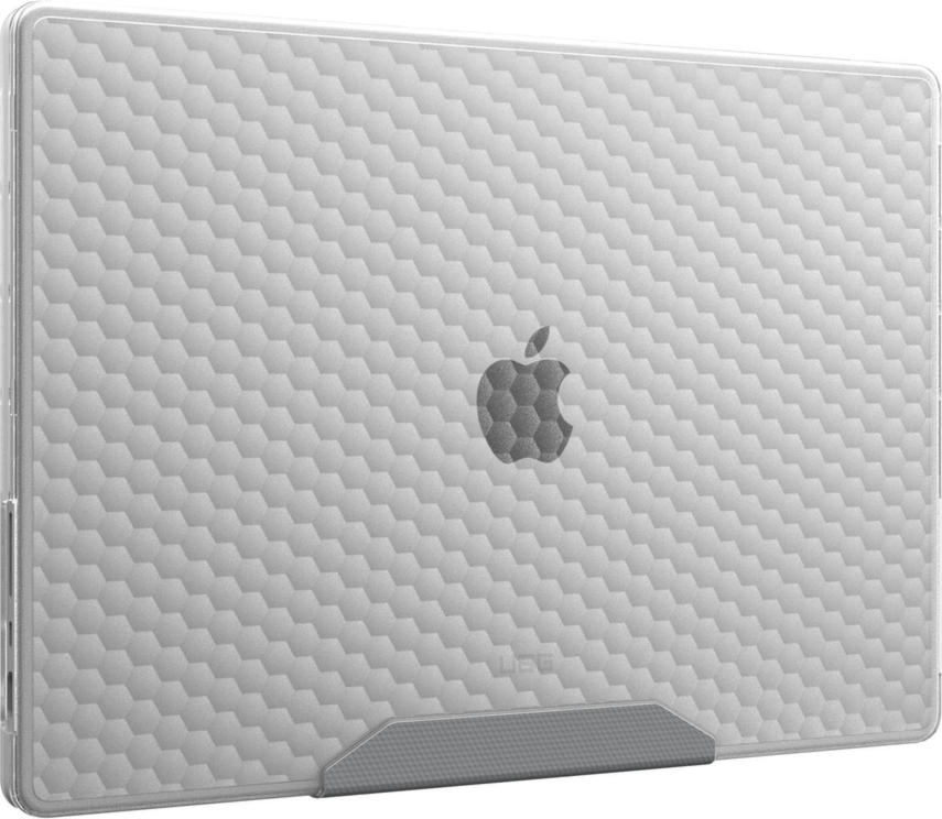 The UAG Essential Armor for Apple MacBooks is a one-piece, featherlight case featuring a translucent design, tactile grip, MIL-STD drop protection, and cooling vents for optimized performance.