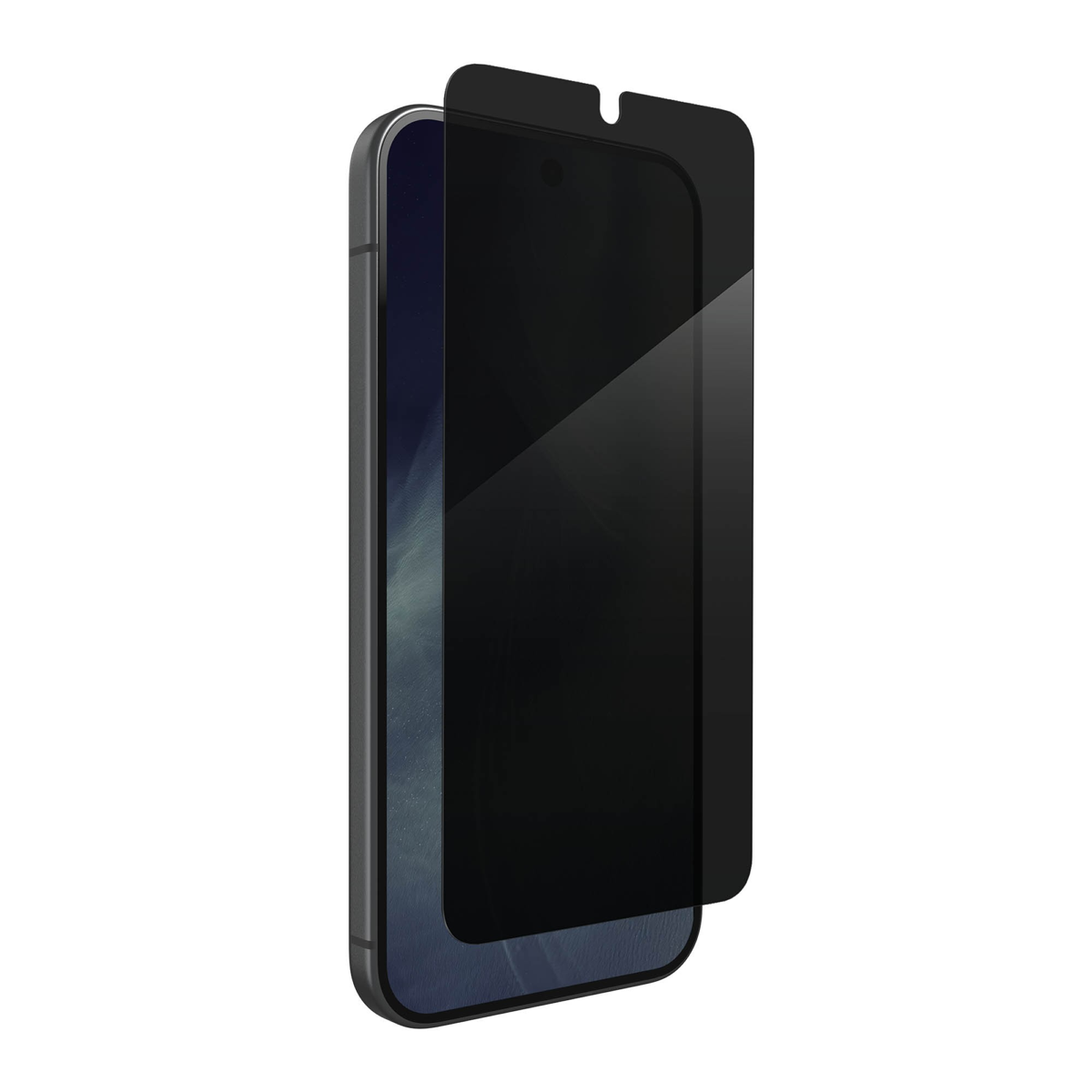 The ZAGG InvisibleShield Glass Elite Privacy Screen Protector has a two-way filter that protects screens from prying eyes, appearing black to anyone viewing the screen from the side.