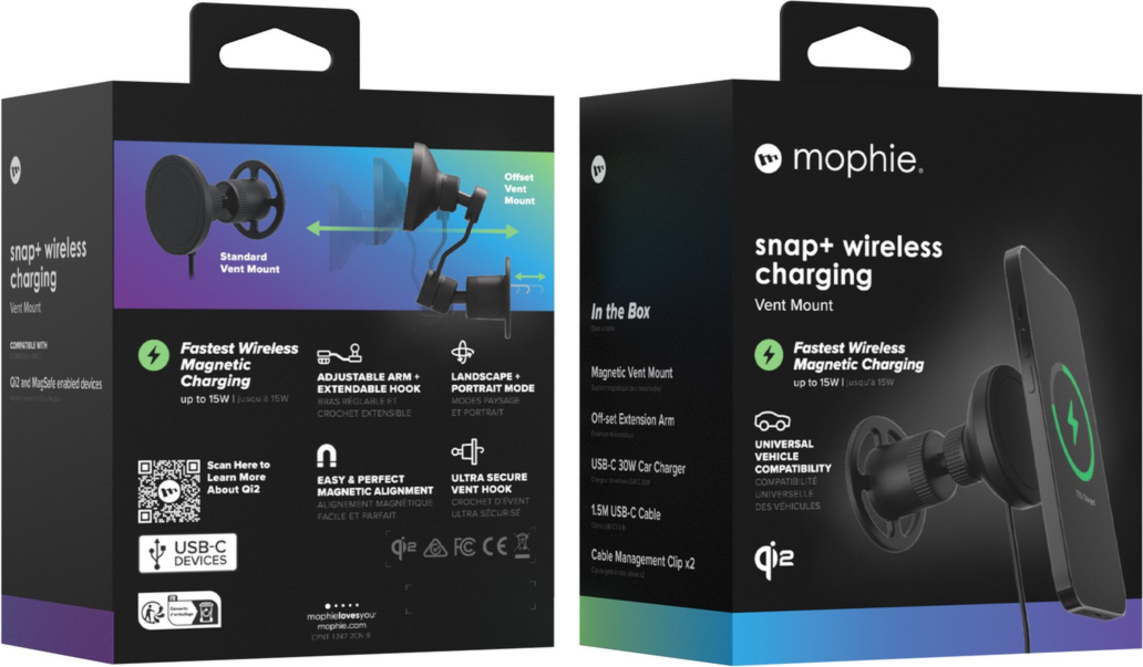 <p>The Mophie Universal Qi2 Snap+ Wireless Charging Vent Mount holds phones magnetically in the line of sight and delivers up to 15W of the fastest wireless charging.</p>