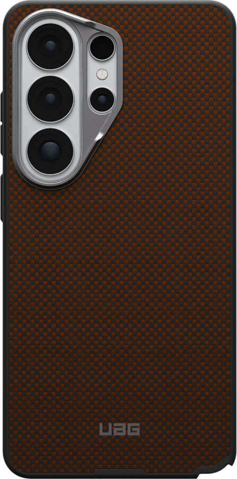 Crafted with premium DuPont™ Kevlar® and striking metallic accents, the UAG Fibr Armr case blends 15ft drop protection with a slim TPU frame and integrated magnets for wireless charging and accessories.