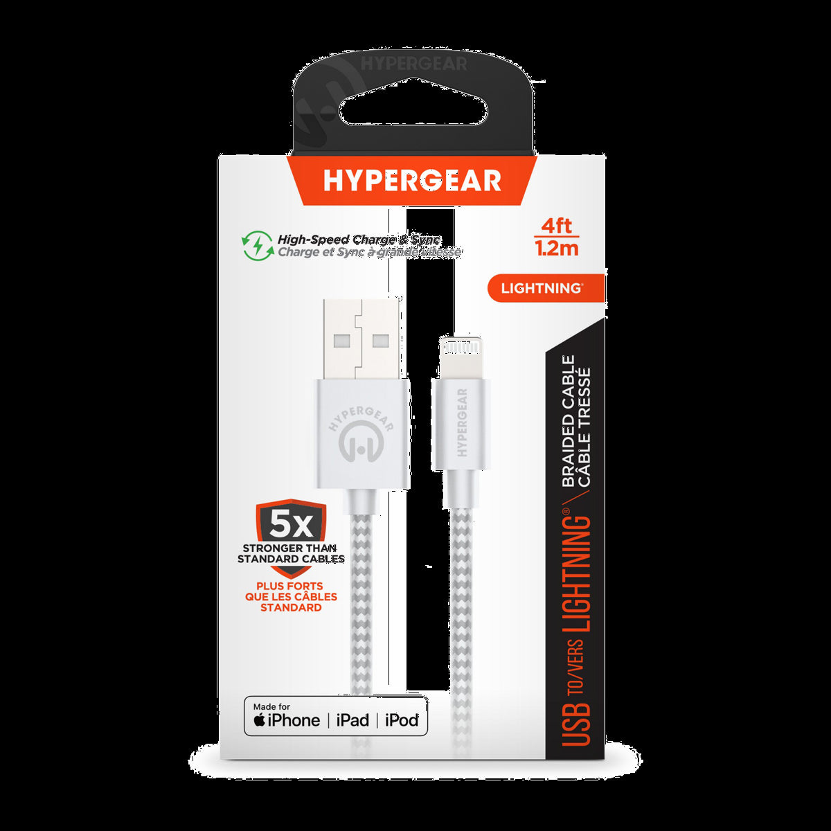 <p>The HyperGear Lightning Charge and Sync Cable is composed of a braided cord that is 5x stronger than standard cables and offers extreme durability and flexibility.</p>