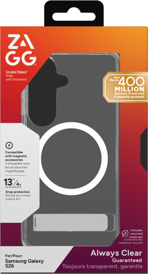 ZAGG - Coque Snap Case avec support intégré pour Samsung Galaxy S26 - Transparente