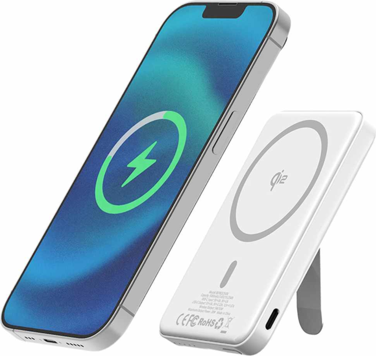 Blu Element BEPBQi25KWH SLIM Batterie Externe sans Fil Qi2 avec Support 5K Blanc
