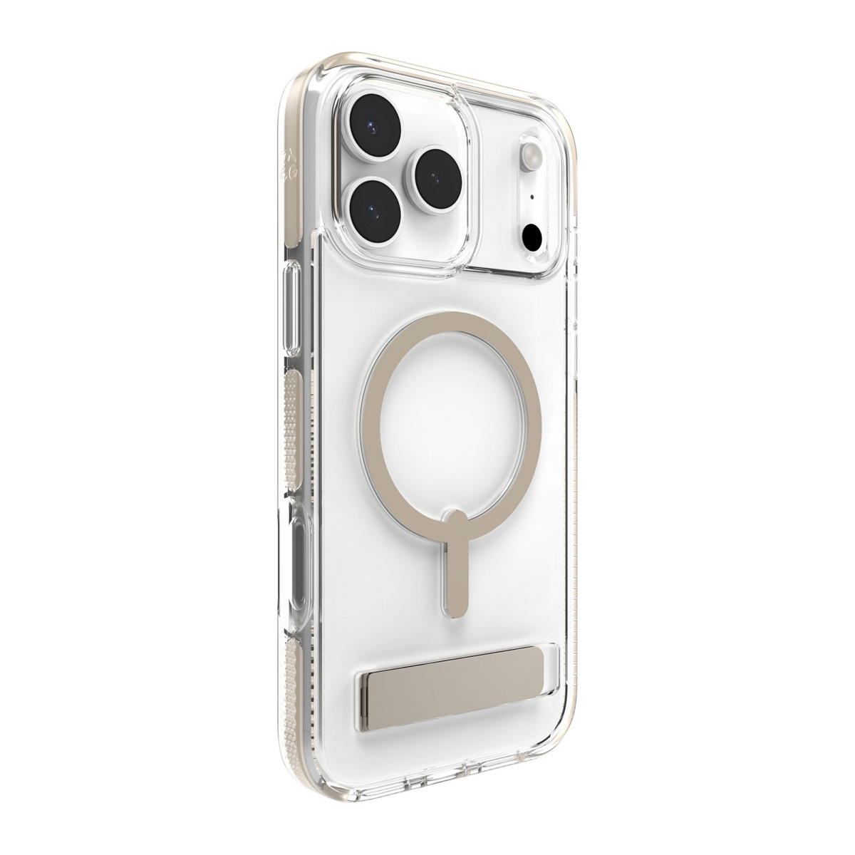 The ZAGG Santa Cruz Snap is a transparent case with pops of color that accent its design. It offers 13-foot drop protection, a sturdy kickstand that folds flush with the case, and is MagSafe compatible.