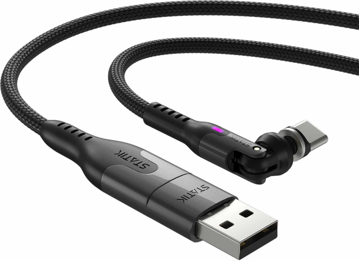 Statik - PowerPivot Pro Nylon Braided Charge/Sync Cable USB-C to USB-C 6.6ft Black