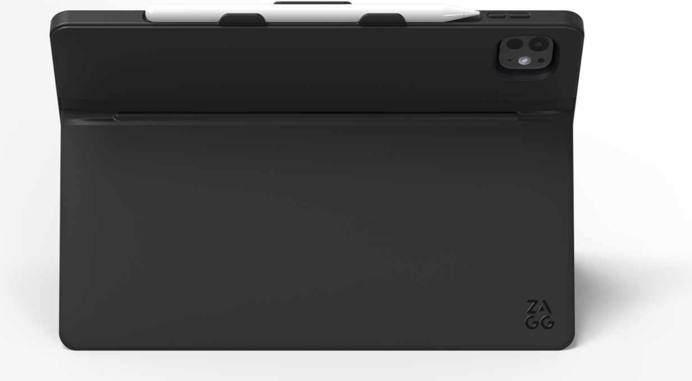 The ZAGG Pro Keys keyboard & case connects to iPad through USB-C and features laptop-style keys & trackpad, adjustable stand and a holder for the Apple Pencil.