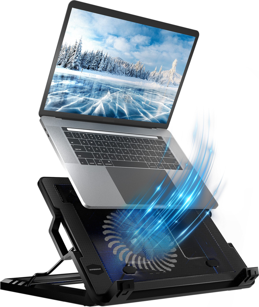 <p>Enjoy adjustable, ergonomic comfortability and protective cooling for laptops with the HyperGear UpRite Portable Laptop Cooling Stand. </p>