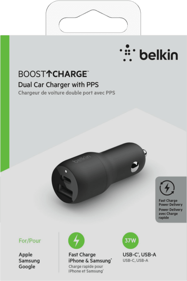 Belkin - Boost Up Charge Dual Port Usb A Pd Car Charger 37w With Pps - Black
