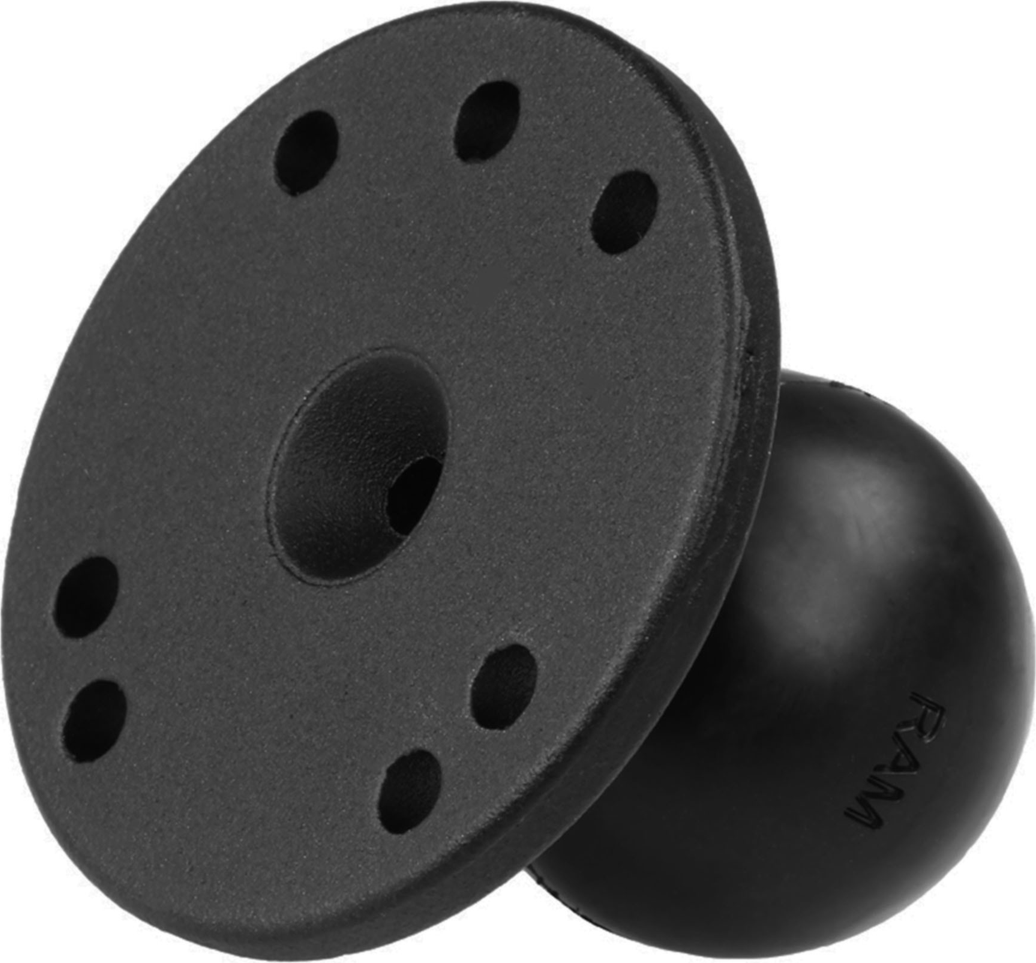 Ram Round Late with Ball is a C size ball mount with pre-drilled universal AMPS hole pattern.