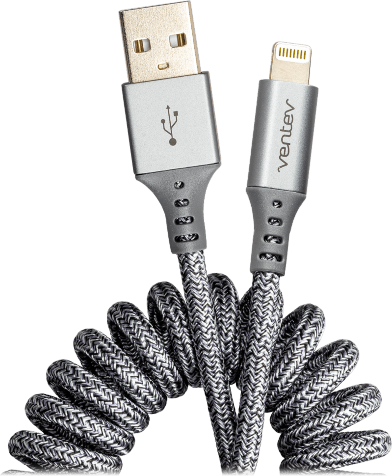 Ventev  - Chargesync Helix Coiled Usb A To Apple Lightning Cable  - Heather Gray
