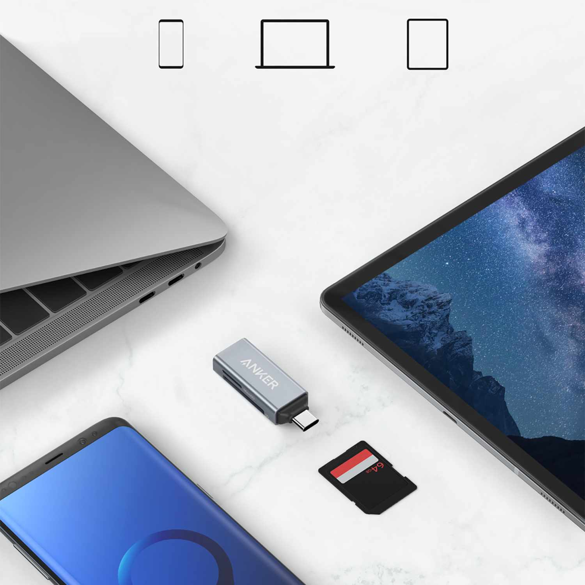 Anker - 2-in-1 USB-C to SD/Micro SD Card Reader Gray