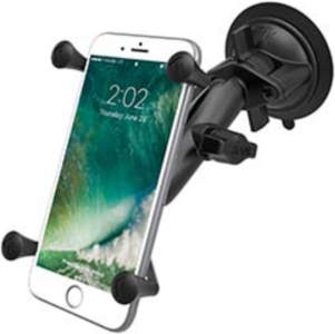 RAM X-Grip Vehicle Mount for large phones/phablets features a suction twist locking base as well as double socket arm and universal spring-loaded X-Grip® cradle