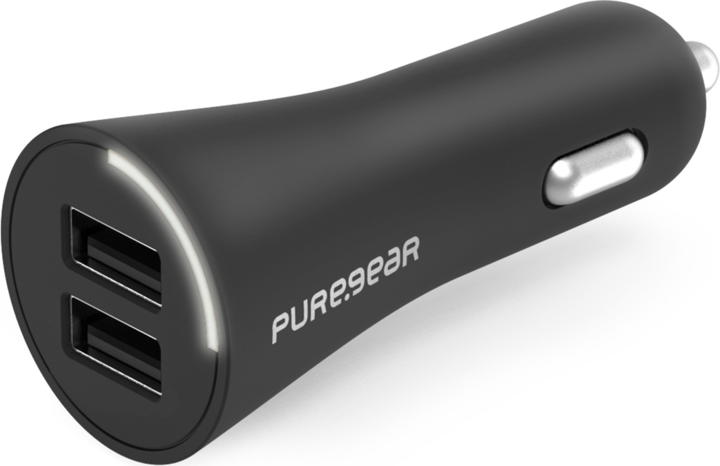 Charge multiple devices at once on the go with the PureGear 24W USB-A Dual Port Car Charger.