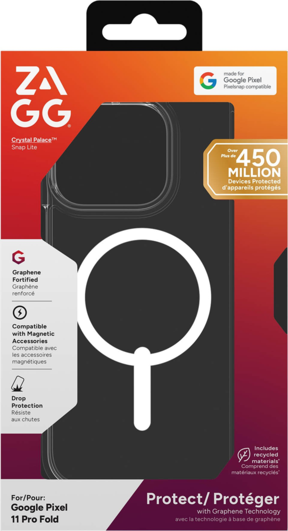 Strengthened with Graphene, the ZAGG Crystal Palace Snap Lite case combines an ultra-thin, crystal-clear profile with up to 10 ft drop protection and strong built-in magnets for magnetic accessories.