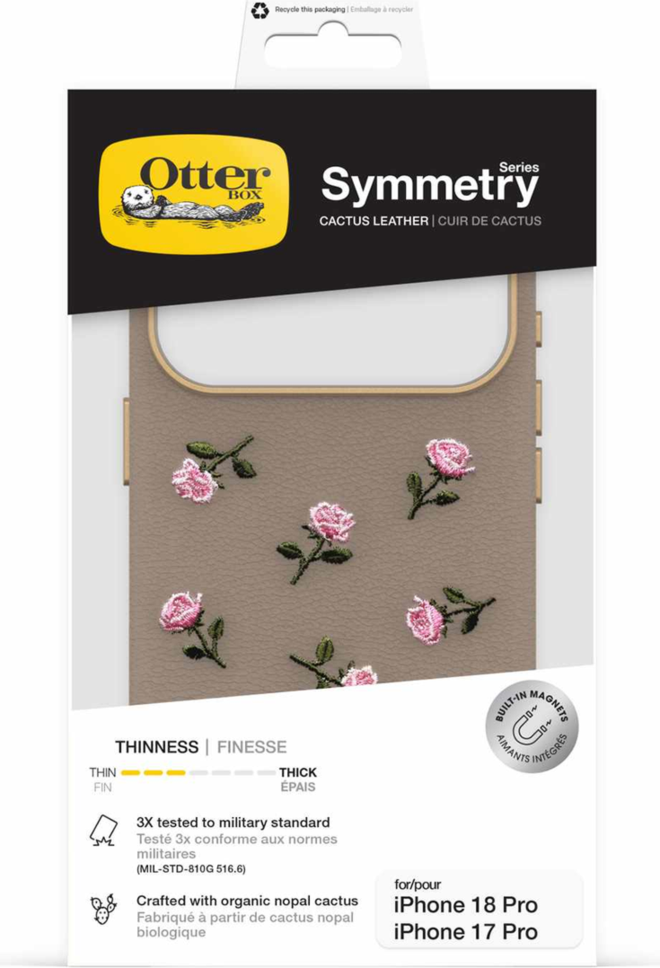 OtterBox - Étui MagSafe Symmetry en cuir de cactus brodé Cottage Rose pour iPhone 18 Pro/17 Pro