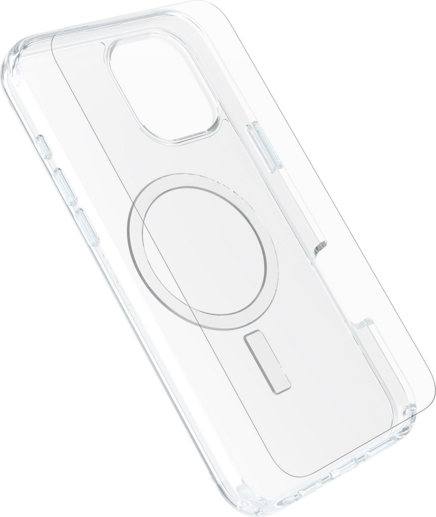 OtterBox’s Protection + Power Kit offers 360° protection and power in one bundle. It includes a Symmetry Series Clear case with MagSafe, a Glass Screen Protector, and a high-performance 30W Wall Charger.