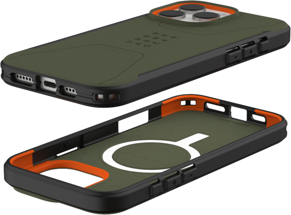 The modern yet rugged UAG Civilian case features shock absorbing construction in a lightweight design that is compatible with MagSafe charging.